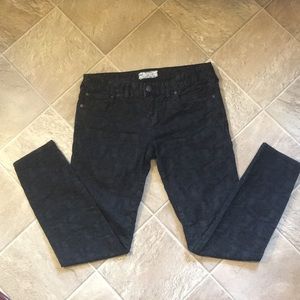 Free People Black Jacquard Skinny Cropped Pants